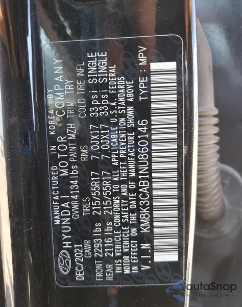 2022 Hyundai Kona Sel z USA, uszkodzony, nr VIN KM8K3CAB1NU860146